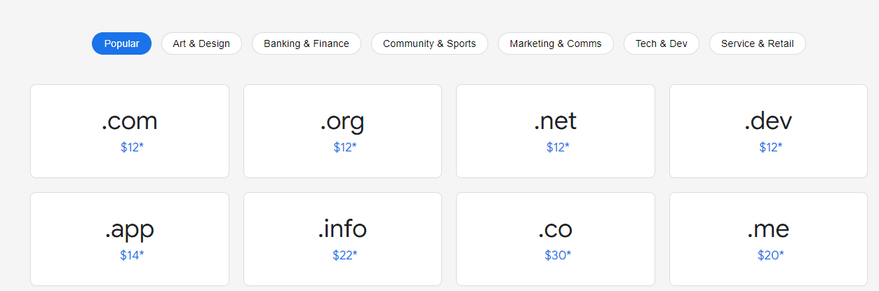 Google Domains Pricing
